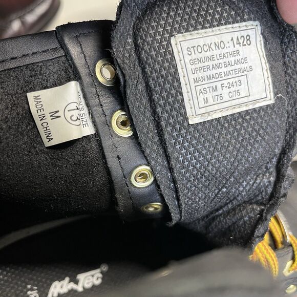AdTech Men Black Leather Work Boots Stock No 1428 Steel Toe Size 13M Industrial main image 8